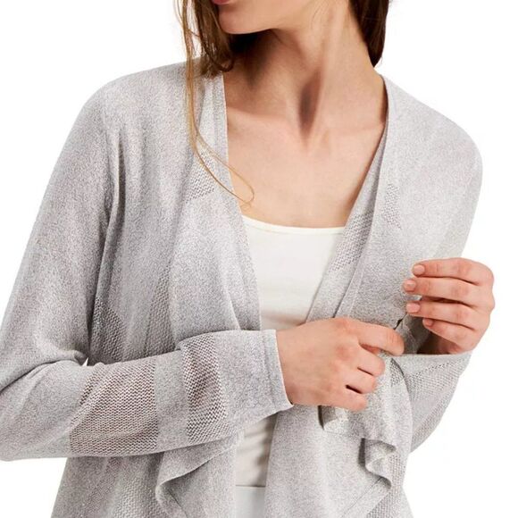 Alfani Metallic Thread Mixed-Stitch Open Cardigan in Gray/Silver- NEW - Picture 3 of 13